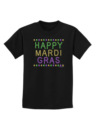 Happy Mardi Gras Beads Childrens Dark T-Shirt-Childrens T-Shirt-TooLoud-Black-X-Small-Davson Sales