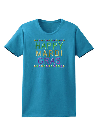 Happy Mardi Gras Beads Womens Dark T-Shirt-TooLoud-Turquoise-X-Small-Davson Sales