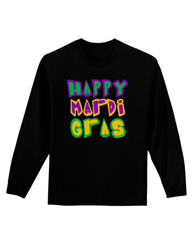 Happy Mardi Gras Text 2 Adult Long Sleeve Dark T-Shirt-TooLoud-Black-Small-Davson Sales