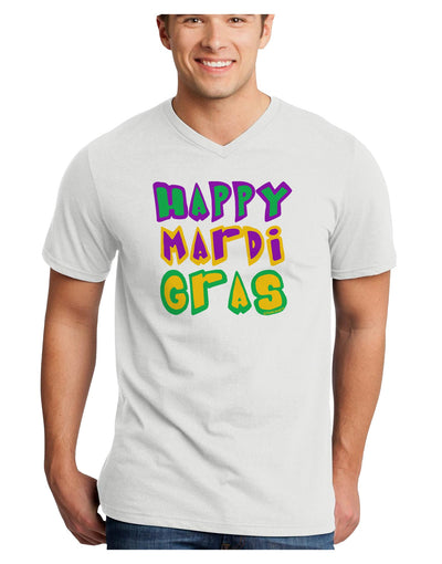 Happy Mardi Gras Text 2 Adult V-Neck T-shirt-Mens V-Neck T-Shirt-TooLoud-White-Small-Davson Sales