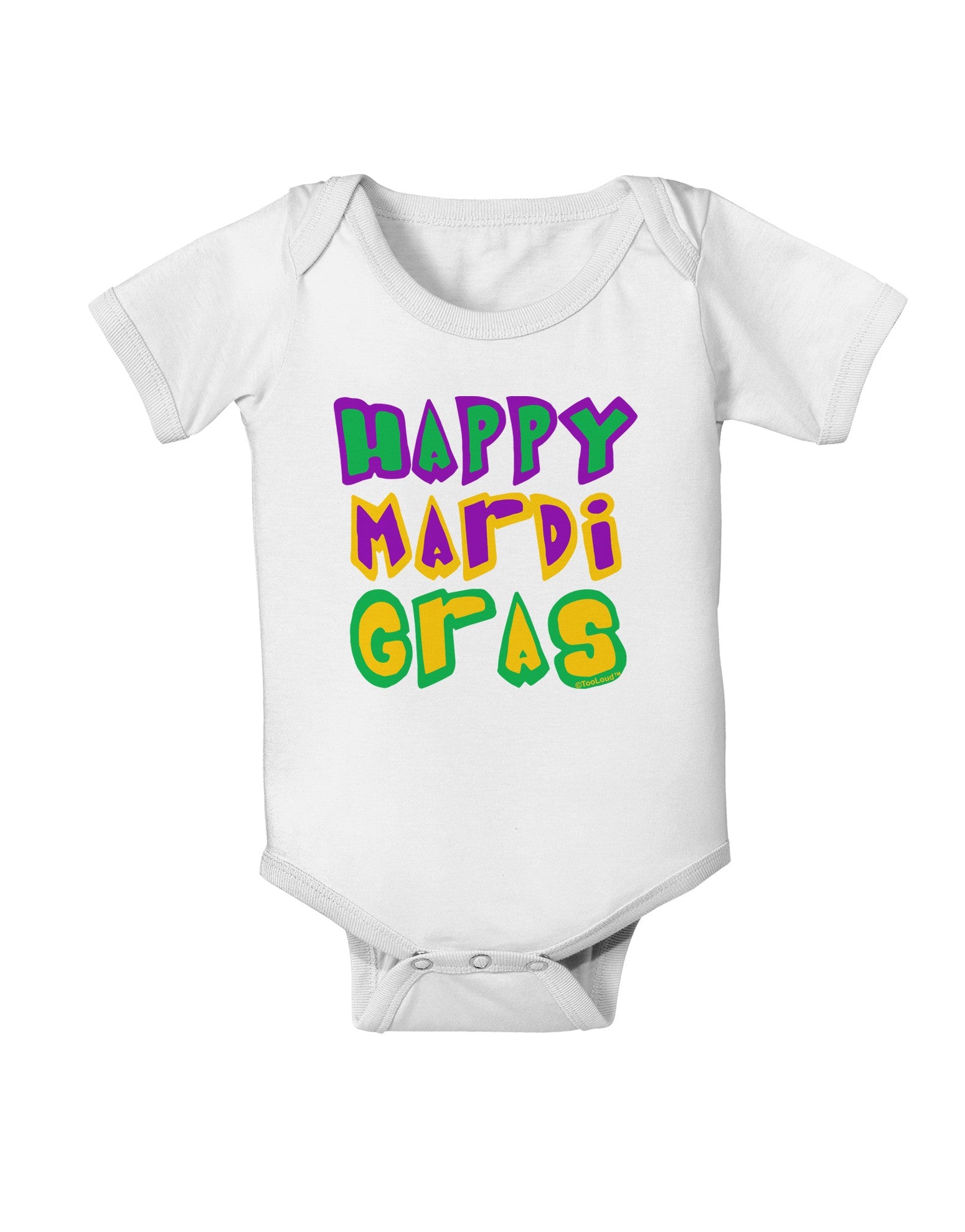 Happy Mardi Gras Text 2 Baby Romper Bodysuit-Baby Romper-TooLoud-White-06-Months-Davson Sales