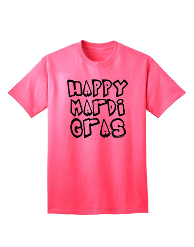 Happy Mardi Gras Text 2 BnW Adult T-Shirt-Mens T-Shirt-TooLoud-Neon-Pink-Small-Davson Sales