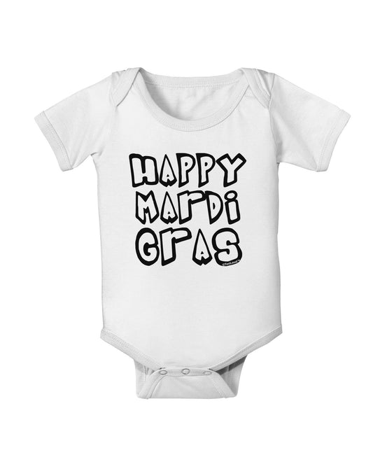 Happy Mardi Gras Text 2 BnW Baby Romper Bodysuit-Baby Romper-TooLoud-White-06-Months-Davson Sales