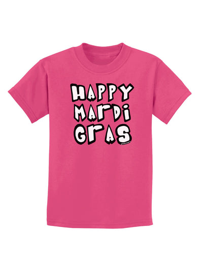 Happy Mardi Gras Text 2 BnW Childrens Dark T-Shirt-Childrens T-Shirt-TooLoud-Sangria-X-Small-Davson Sales