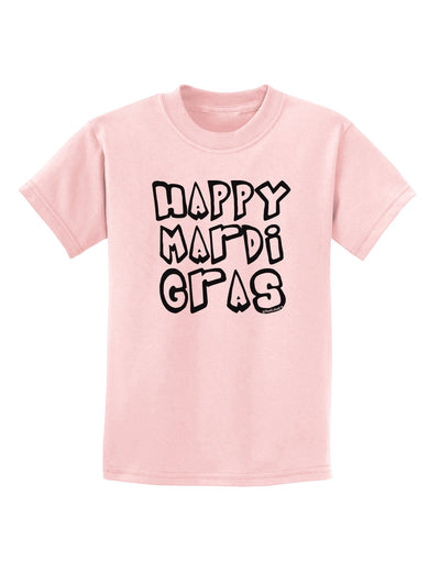 Happy Mardi Gras Text 2 BnW Childrens T-Shirt-Childrens T-Shirt-TooLoud-PalePink-X-Small-Davson Sales