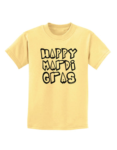 Happy Mardi Gras Text 2 BnW Childrens T-Shirt-Childrens T-Shirt-TooLoud-Daffodil-Yellow-X-Small-Davson Sales