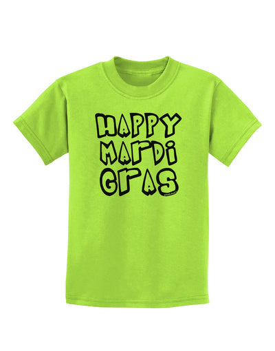 Happy Mardi Gras Text 2 BnW Childrens T-Shirt-Childrens T-Shirt-TooLoud-Lime-Green-X-Small-Davson Sales