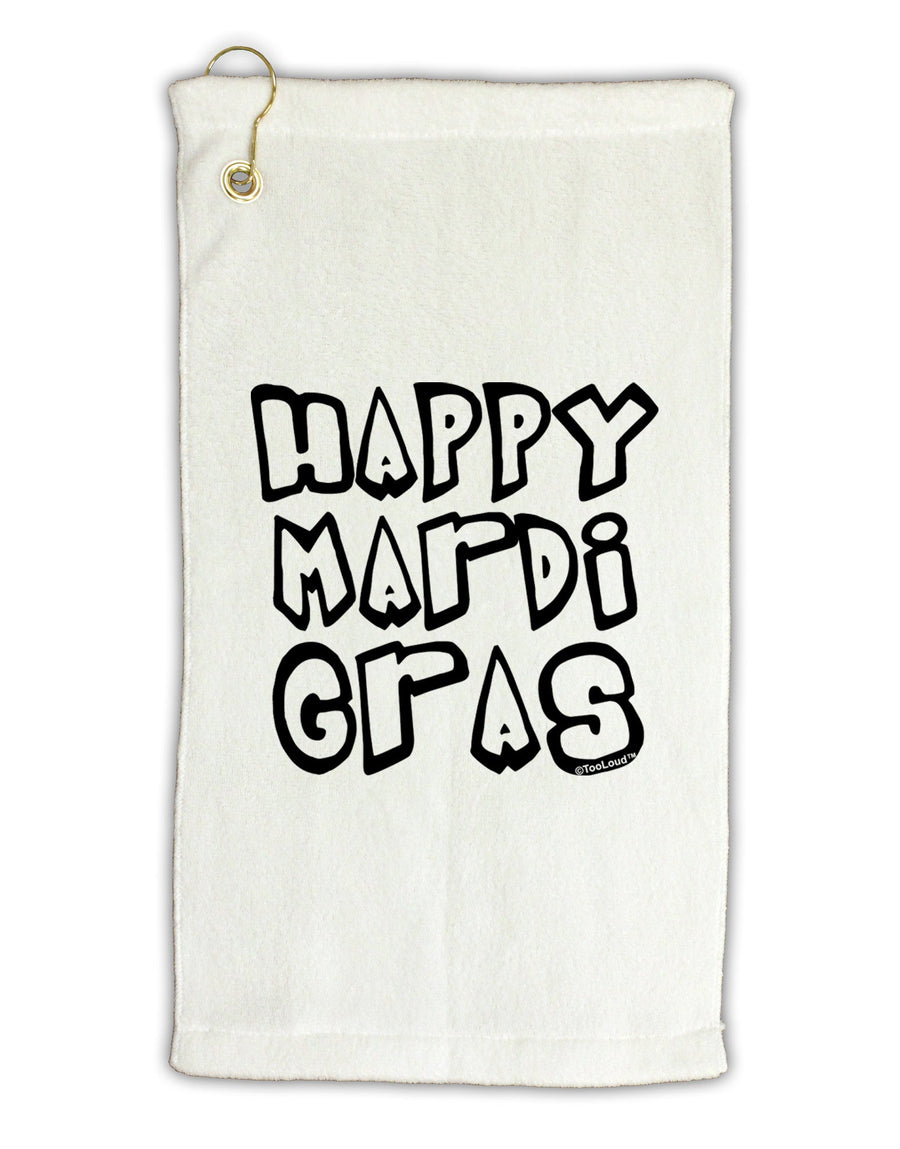 Happy Mardi Gras Text 2 BnW Micro Terry Gromet Golf Towel 11&#x22;x19-Golf Towel-TooLoud-White-Davson Sales