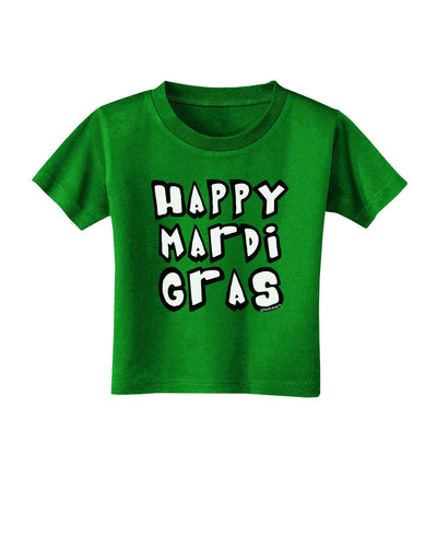 Happy Mardi Gras Text 2 BnW Toddler T-Shirt Dark-Toddler T-Shirt-TooLoud-Clover-Green-2T-Davson Sales