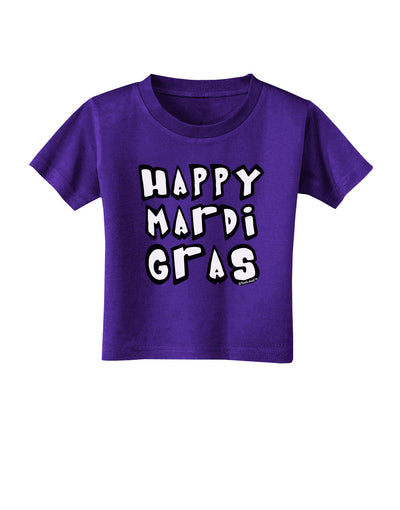 Happy Mardi Gras Text 2 BnW Toddler T-Shirt Dark-Toddler T-Shirt-TooLoud-Purple-2T-Davson Sales