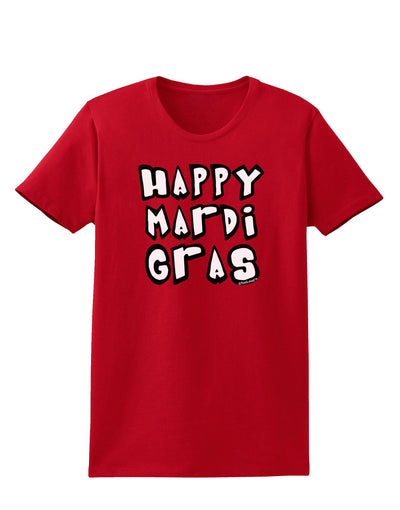 Happy Mardi Gras Text 2 BnW Womens Dark T-Shirt-TooLoud-Red-X-Small-Davson Sales