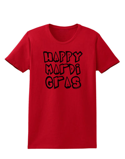 Happy Mardi Gras Text 2 BnW Womens T-Shirt-Womens T-Shirt-TooLoud-Red-X-Small-Davson Sales