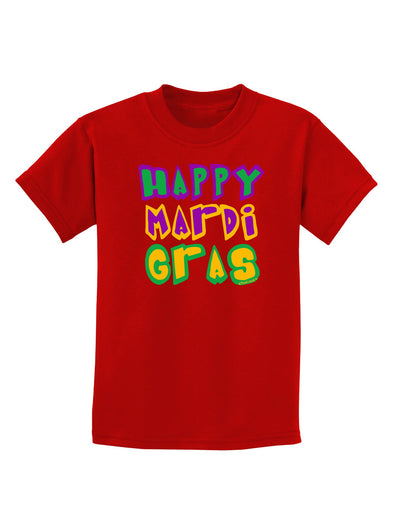 Happy Mardi Gras Text 2 Childrens Dark T-Shirt-Childrens T-Shirt-TooLoud-Red-X-Small-Davson Sales