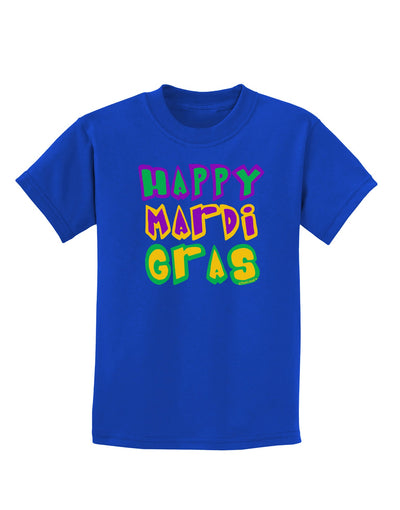 Happy Mardi Gras Text 2 Childrens Dark T-Shirt-Childrens T-Shirt-TooLoud-Royal-Blue-X-Small-Davson Sales