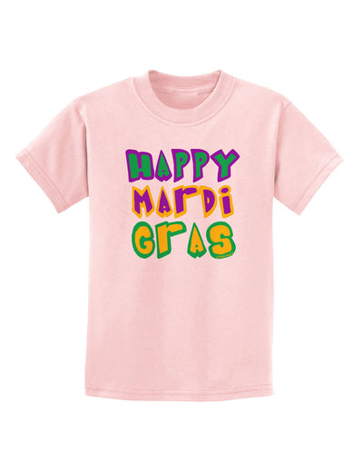 Happy Mardi Gras Text 2 Childrens T-Shirt-Childrens T-Shirt-TooLoud-PalePink-X-Small-Davson Sales