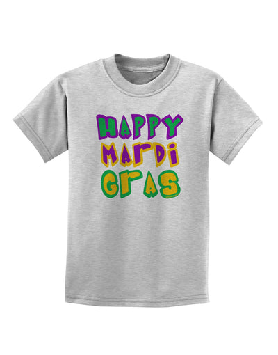 Happy Mardi Gras Text 2 Childrens T-Shirt-Childrens T-Shirt-TooLoud-AshGray-X-Small-Davson Sales