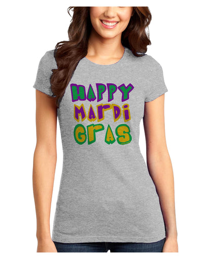 Happy Mardi Gras Text 2 Juniors Petite T-Shirt-T-Shirts Juniors Tops-TooLoud-Ash-Gray-Juniors Fitted X-Small-Davson Sales