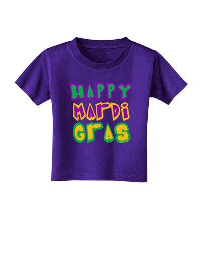 Happy Mardi Gras Text 2 Toddler T-Shirt Dark-Toddler T-Shirt-TooLoud-Purple-2T-Davson Sales