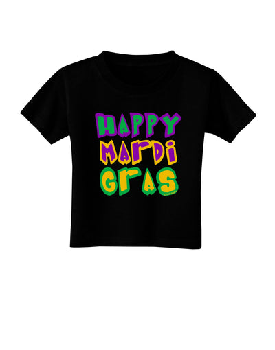 Happy Mardi Gras Text 2 Toddler T-Shirt Dark-Toddler T-Shirt-TooLoud-Black-2T-Davson Sales