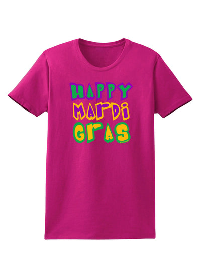 Happy Mardi Gras Text 2 Womens Dark T-Shirt-TooLoud-Hot-Pink-Small-Davson Sales