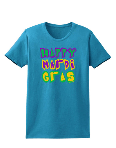 Happy Mardi Gras Text 2 Womens Dark T-Shirt-TooLoud-Turquoise-X-Small-Davson Sales