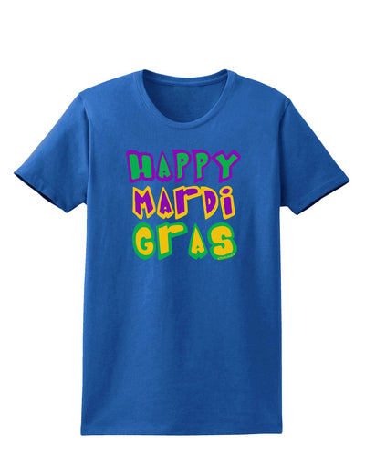 Happy Mardi Gras Text 2 Womens Dark T-Shirt-TooLoud-Royal-Blue-X-Small-Davson Sales