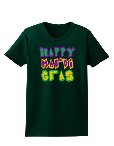 Happy Mardi Gras Text 2 Womens Dark T-Shirt-TooLoud-Forest-Green-Small-Davson Sales