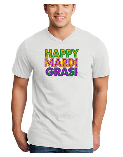 Happy Mardi Gras Text Adult V-Neck T-shirt by TooLoud-Mens V-Neck T-Shirt-TooLoud-White-Small-Davson Sales