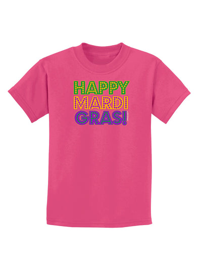 Happy Mardi Gras Text Childrens Dark T-Shirt by TooLoud-Childrens T-Shirt-TooLoud-Sangria-X-Small-Davson Sales