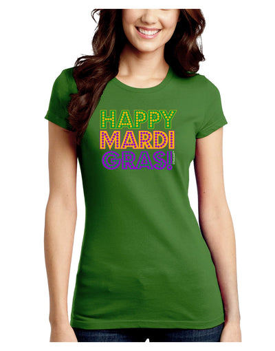 Happy Mardi Gras Text Juniors Crew Dark T-Shirt by TooLoud-T-Shirts Juniors Tops-TooLoud-Kiwi-Green-Juniors Fitted X-Small-Davson Sales