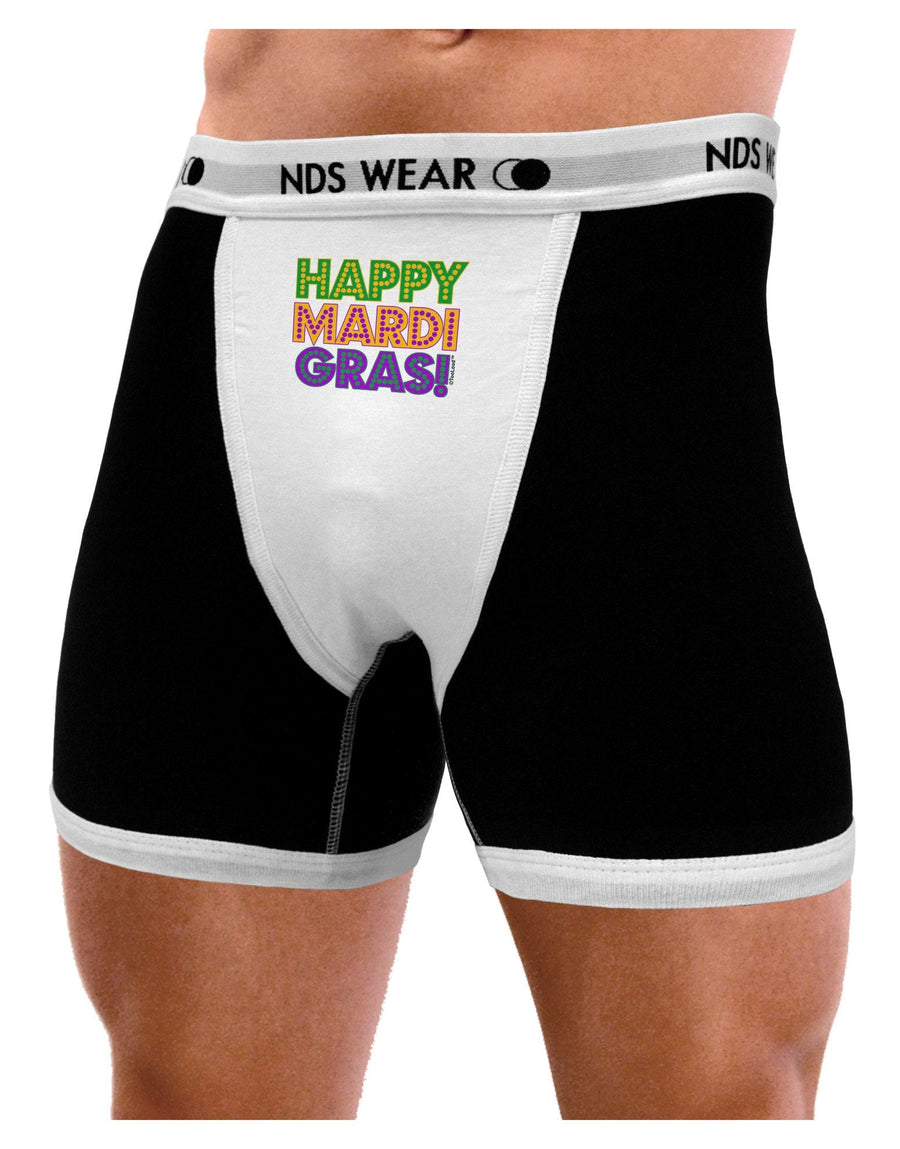 Happy Mardi Gras Text Mens Boxer Brief Underwear by TooLoud-Boxer Briefs-NDS Wear-Black-with-White-Small-NDS WEAR