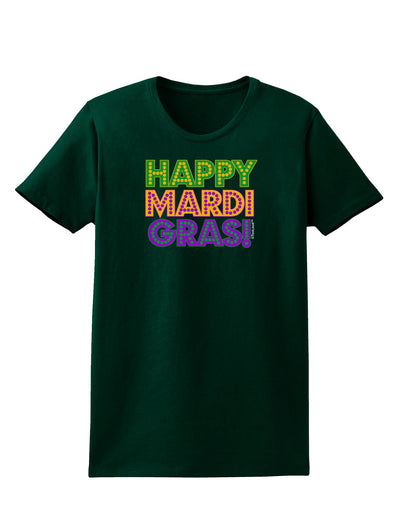 Happy Mardi Gras Text Womens Dark T-Shirt by TooLoud-Womens T-Shirt-TooLoud-Forest-Green-Small-Davson Sales