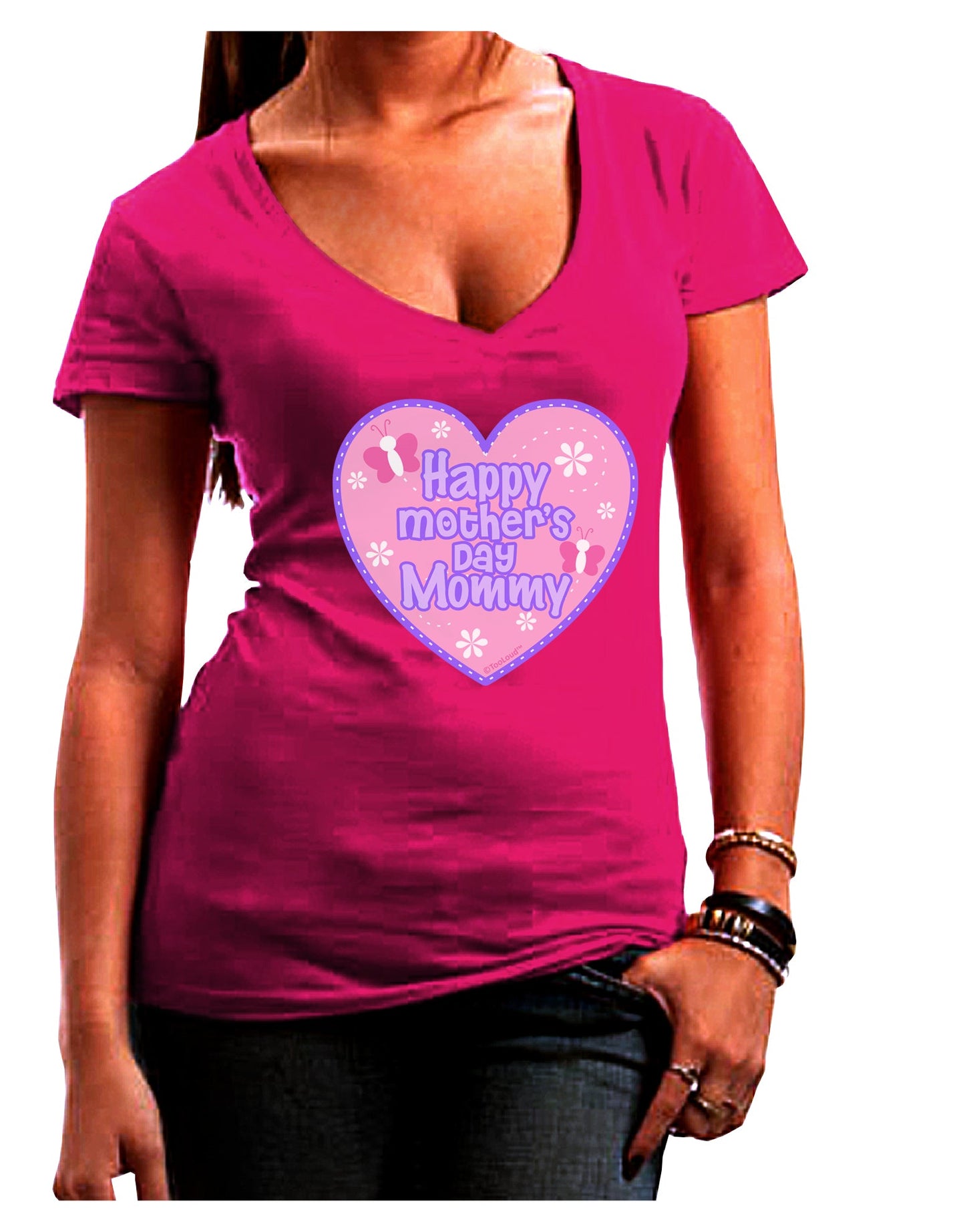 Happy Mother's Day Mommy - Pink Juniors V-Neck Dark T-Shirt by TooLoud-Womens V-Neck T-Shirts-TooLoud-Hot-Pink-Juniors Fitted Small-Davson Sales