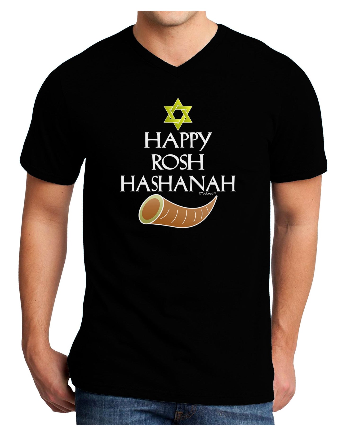 Happy Rosh Hashanah Adult Dark V-Neck T-Shirt-Mens V-Neck T-Shirt-TooLoud-Black-Small-Davson Sales