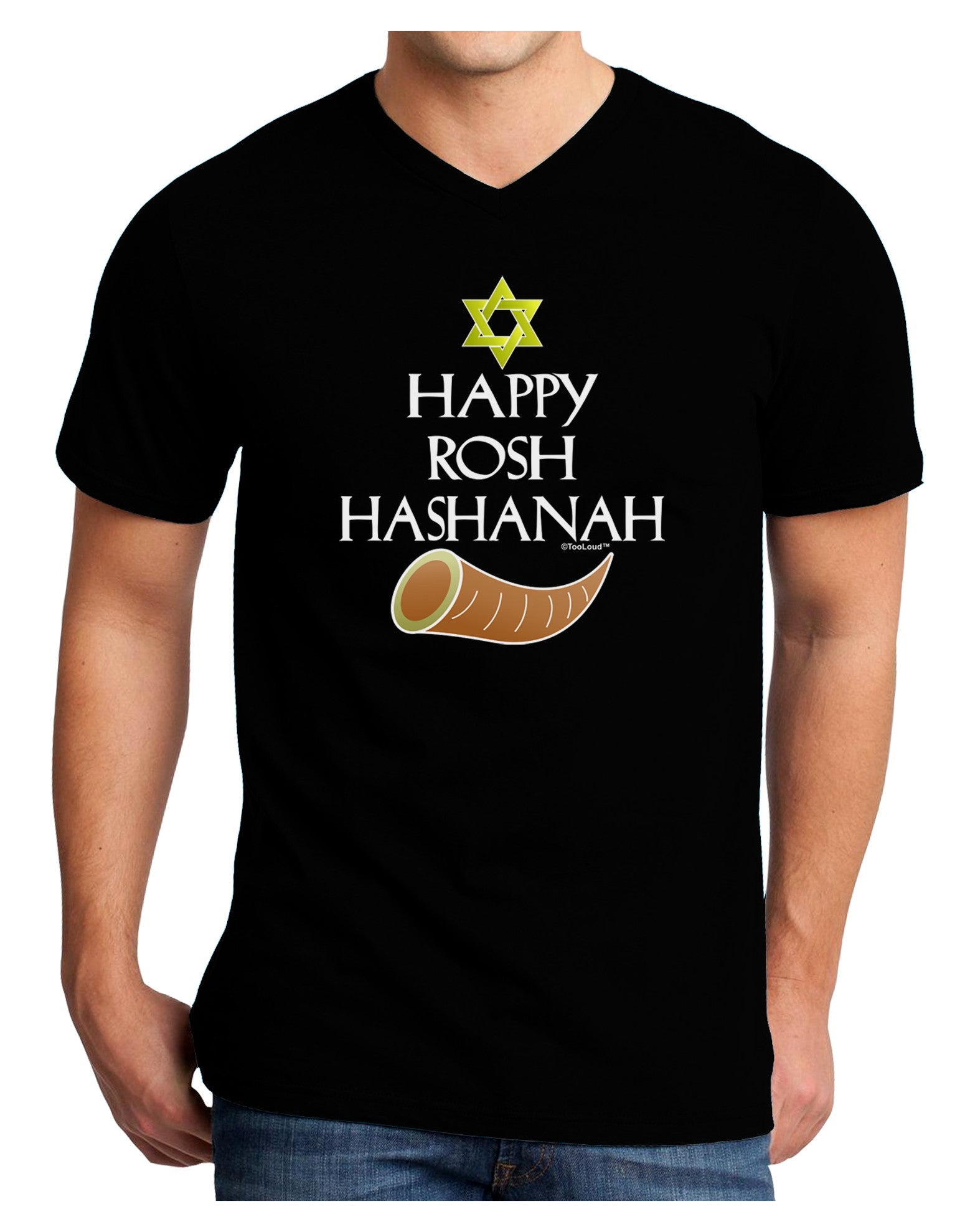 Happy Rosh Hashanah Adult Dark V-Neck T-Shirt-Mens V-Neck T-Shirt-TooLoud-Black-Small-Davson Sales