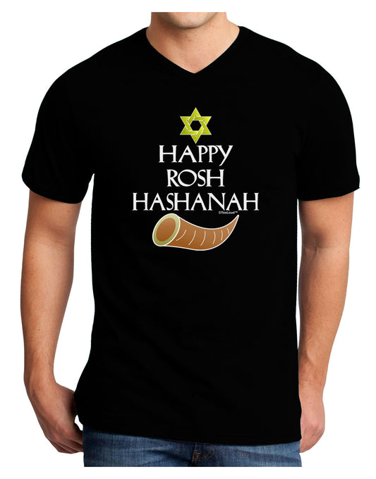 Happy Rosh Hashanah Adult Dark V-Neck T-Shirt-Mens V-Neck T-Shirt-TooLoud-Black-Small-Davson Sales