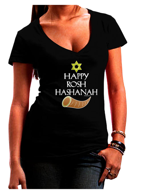 Happy Rosh Hashanah Womens V-Neck Dark T-Shirt-Womens V-Neck T-Shirts-TooLoud-Black-Juniors Fitted Small-Davson Sales