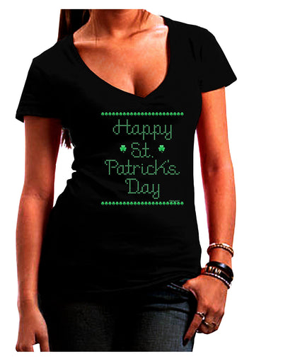 Happy St Patricks Day Clovers Womens V-Neck Dark T-Shirt-Womens V-Neck T-Shirts-TooLoud-Black-Juniors Fitted Small-Davson Sales