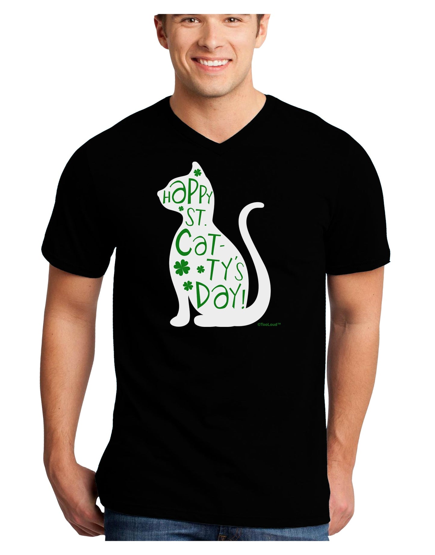Happy St. Catty's Day - St. Patrick's Day Cat Adult Dark V-Neck T-Shirt by TooLoud-Mens V-Neck T-Shirt-TooLoud-Black-Small-Davson Sales