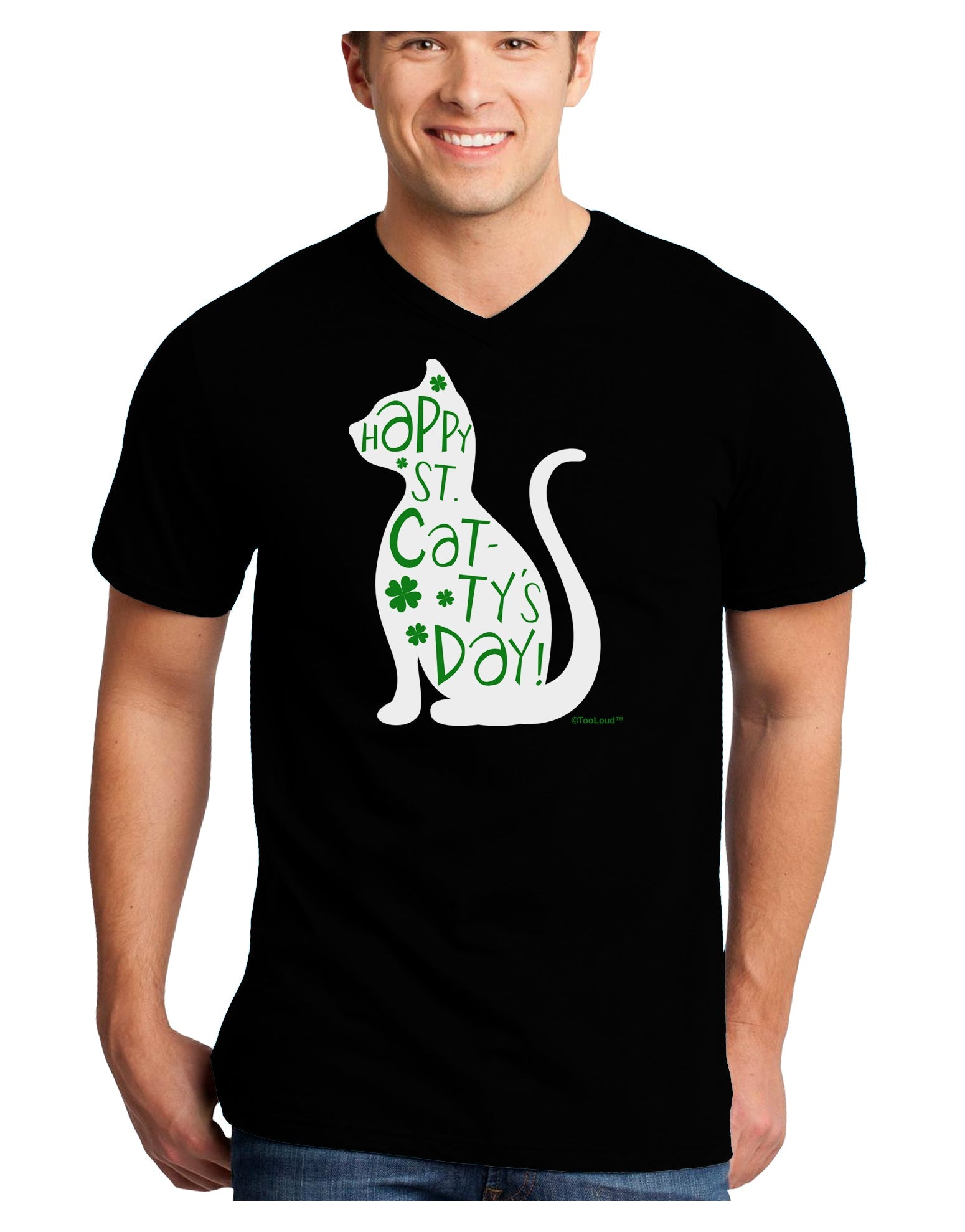 Happy St. Catty's Day - St. Patrick's Day Cat Adult Dark V-Neck T-Shirt by TooLoud-Mens V-Neck T-Shirt-TooLoud-Black-Small-Davson Sales