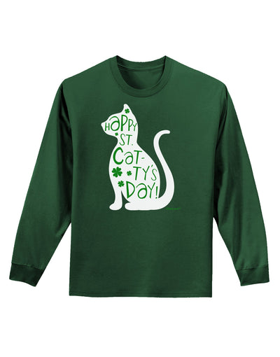 Happy St. Catty's Day - St. Patrick's Day Cat Adult Long Sleeve Dark T-Shirt by TooLoud-Clothing-TooLoud-Dark-Green-Small-Davson Sales