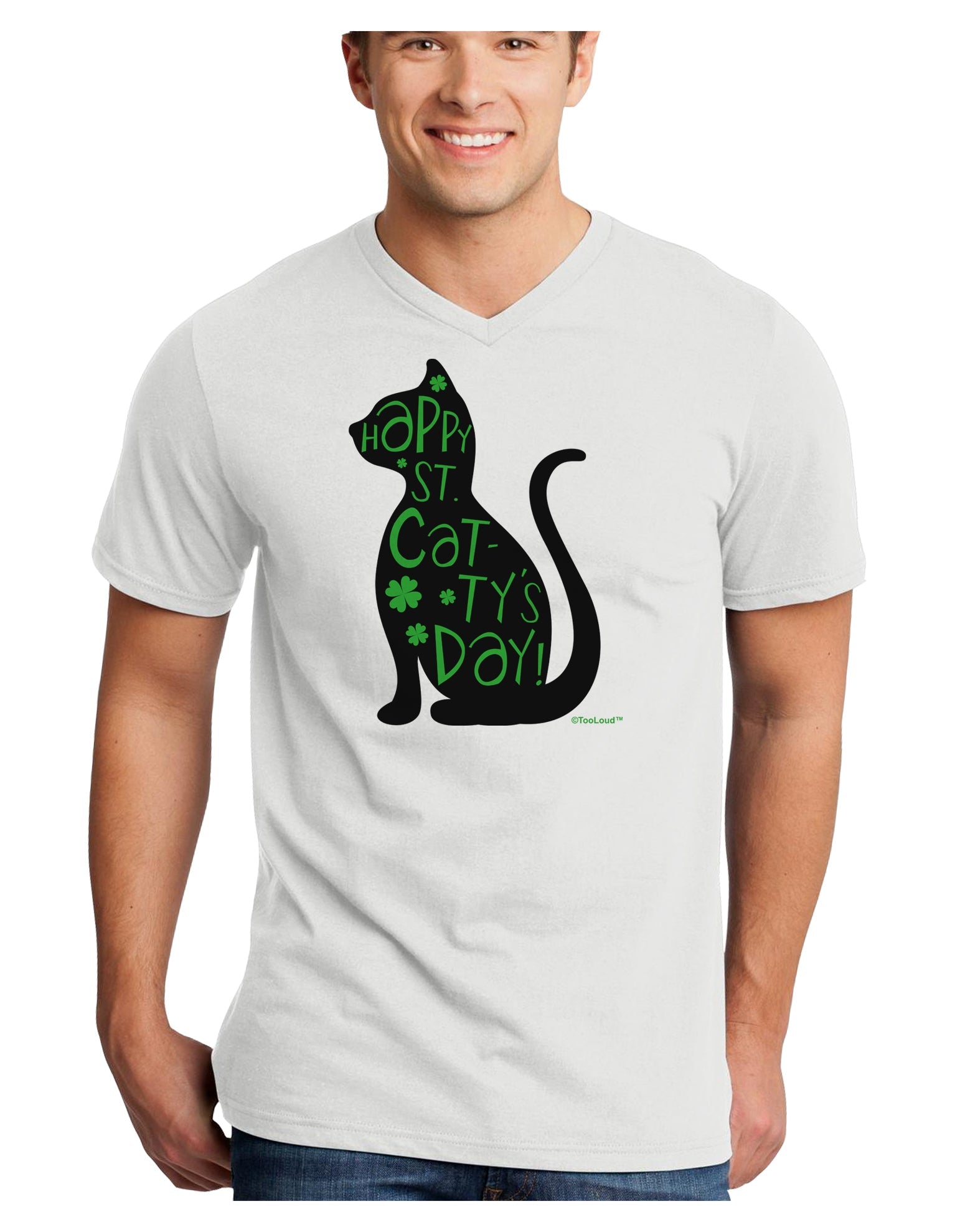 Happy St. Catty's Day - St. Patrick's Day Cat Adult V-Neck T-shirt by TooLoud-Mens V-Neck T-Shirt-TooLoud-White-Small-Davson Sales