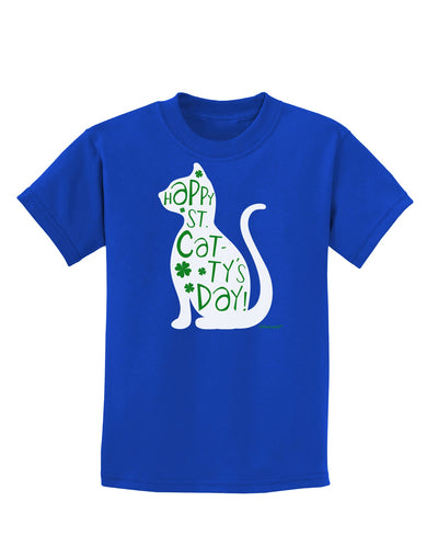 Happy St. Catty's Day - St. Patrick's Day Cat Childrens Dark T-Shirt by TooLoud-Childrens T-Shirt-TooLoud-Royal-Blue-X-Small-Davson Sales