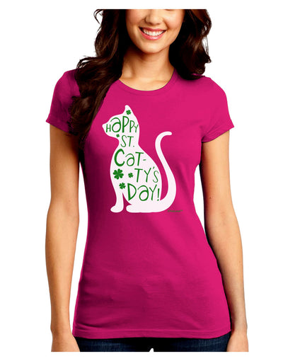 Happy St. Catty's Day - St. Patrick's Day Cat Juniors Crew Dark T-Shirt by TooLoud-T-Shirts Juniors Tops-TooLoud-Hot-Pink-Juniors Fitted Small-Davson Sales