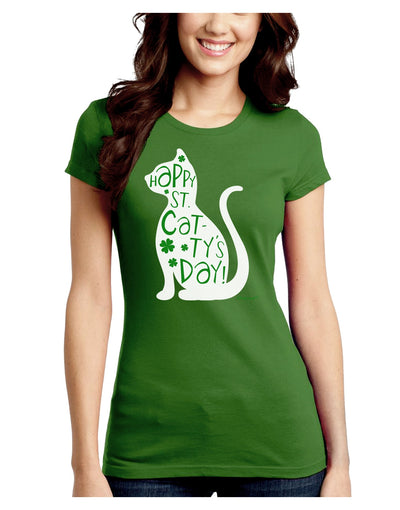 Happy St. Catty's Day - St. Patrick's Day Cat Juniors Crew Dark T-Shirt by TooLoud-T-Shirts Juniors Tops-TooLoud-Kiwi-Green-Juniors Fitted X-Small-Davson Sales