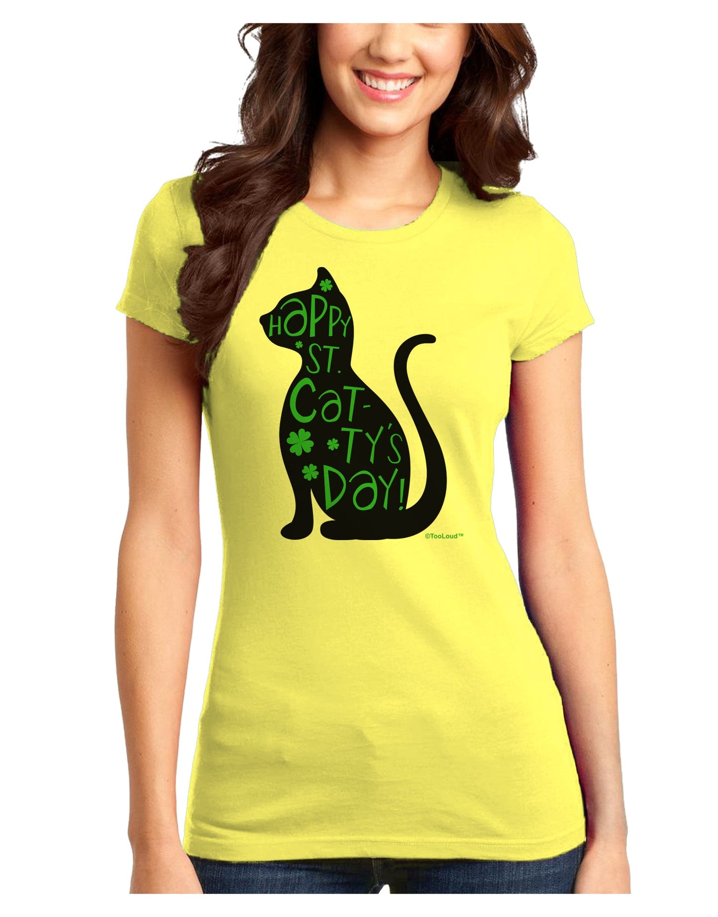 Happy St. Catty's Day - St. Patrick's Day Cat Juniors T-Shirt by TooLoud-T-Shirts Juniors Tops-TooLoud-Yellow-Juniors Fitted X-Small-Davson Sales