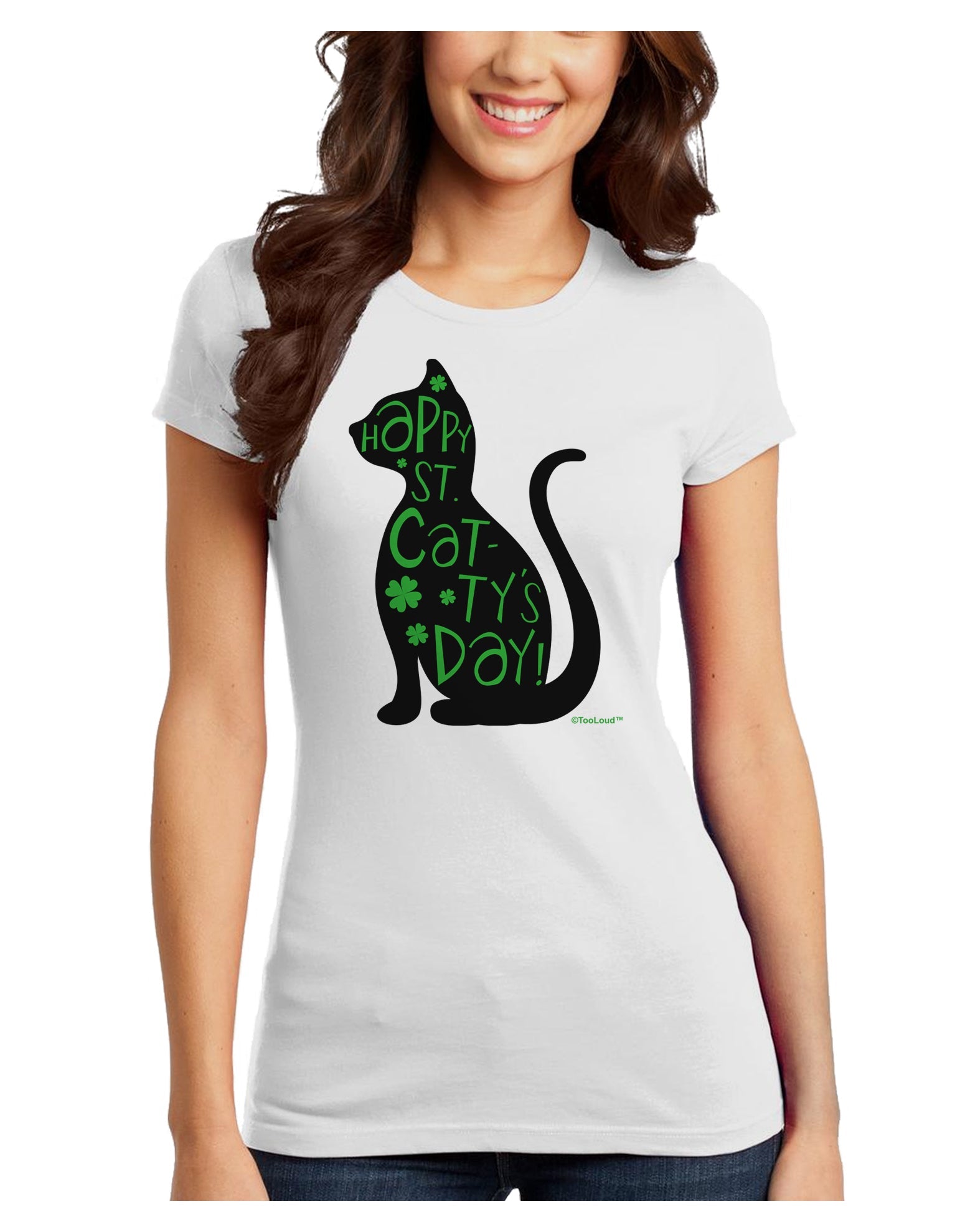 Happy St. Catty's Day - St. Patrick's Day Cat Juniors T-Shirt by TooLoud-T-Shirts Juniors Tops-TooLoud-White-Juniors Fitted X-Small-Davson Sales