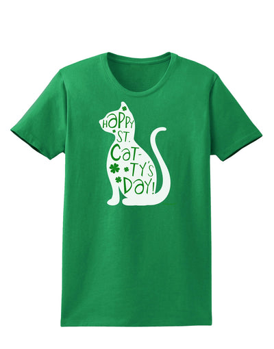 Happy St. Catty's Day - St. Patrick's Day Cat Womens Dark T-Shirt by TooLoud-Womens T-Shirt-TooLoud-Kelly-Green-X-Small-Davson Sales