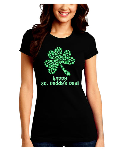 Happy St. Paddy's Day Shamrock Design Juniors Crew Dark T-Shirt by TooLoud-T-Shirts Juniors Tops-TooLoud-Black-Juniors Fitted Small-Davson Sales