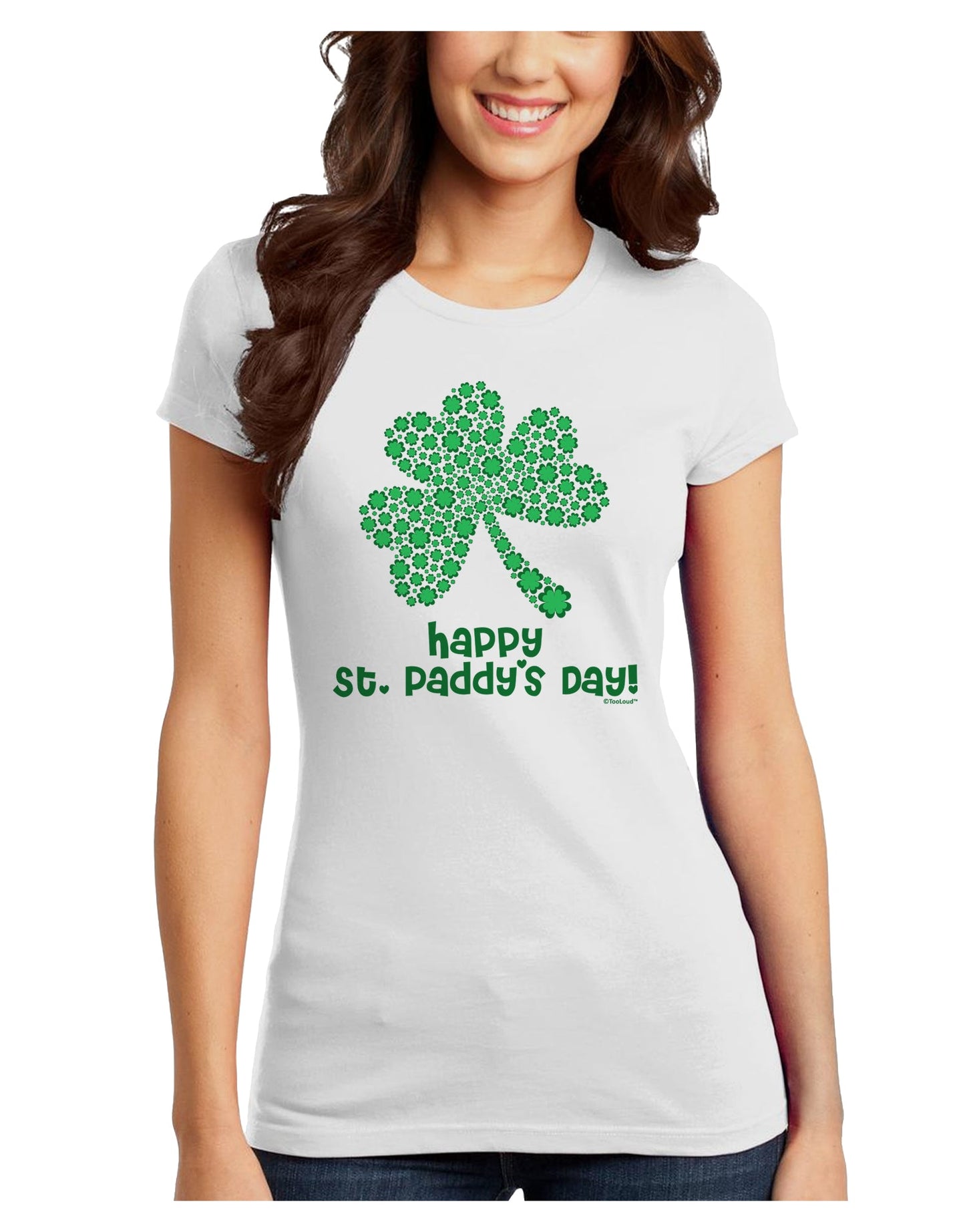 Happy St. Paddy's Day Shamrock Design Juniors T-Shirt by TooLoud-Womens Juniors T-Shirt-TooLoud-White-Juniors Fitted X-Small-Davson Sales
